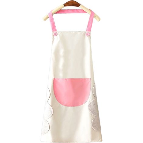 Tablier de cuisine imperméable et anti-huile, style dessin animé mignon, couleurs vives, gris avec poche rose, idéal pour la cuisine familiale et le restaurant. (1/5)
