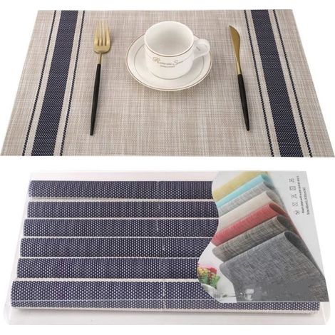 Sets de Table - PVC - Bleu - 6pcs - Antidérapant - Résistant à la chaleur - Facile à nettoyer (1/4)