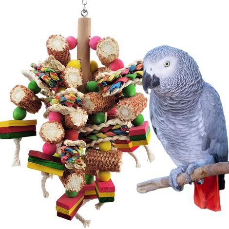 Jouets en Blocs de Bois Multicolores Naturels pour Perroquets Gris d'Afrique et Amazones