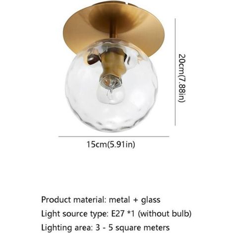 Plafonnier - Verre - Diamètre 15 cm - Hauteur 20 cm - Culot E27 - 40 W - Pour Salle De Bain Cuisine Couloir Balcon - 1 Pièce (1/3)