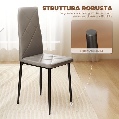 Set de 6 chaises salle à manger grises, simili cuir et acier, dossier haut, 41x50x97 cm, design moderne (1/5)