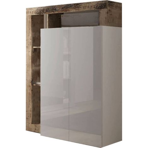 Dmora - Armadio multiuso 2 ante Matese, Mobile multifunzionale, Mobiletto scarpiera, Porta scarpe, Made in Italy, 78x35 h116 cm, Bianco lucido e Rovere