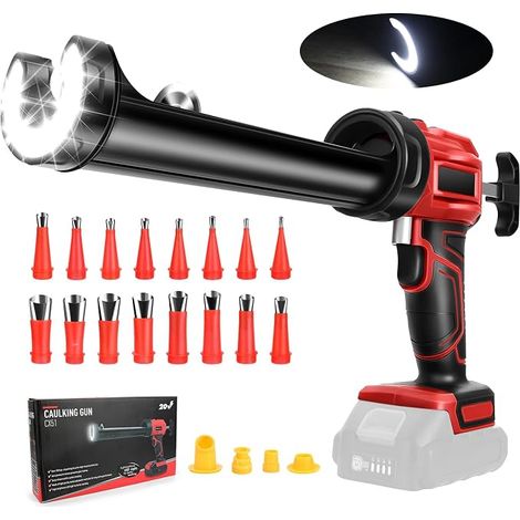 Electric Silicone Gun with LED Light and 4 Speeds for 300ml Cartridges - 18V -20V Cordless Cartridge Gun for Sealing (1/5)