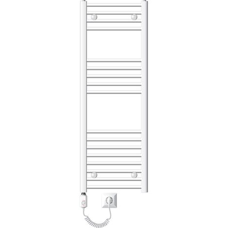 LuxeBath Radiador Toallero Eléctrico de Baño 400x1200mm Blanco Conexión Lateral Recto y Barra Calentadora 1200W con Termostato y Pantalla Digital, Calentador Secador de Toallas kit de montaje incluído (1/4)