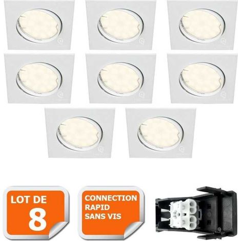 Lot de 8 spot encastrable orientable carré led smd gu10 230v blanc rendu environ 50w halogène (1/5)