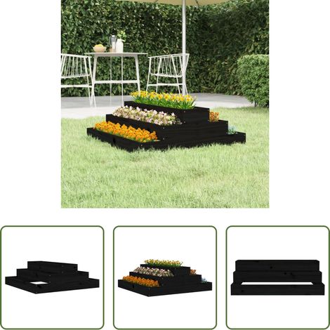 Pot de fleurs - Jardinière Noir 80x80x27 cm Bois massif de pin (1/5)