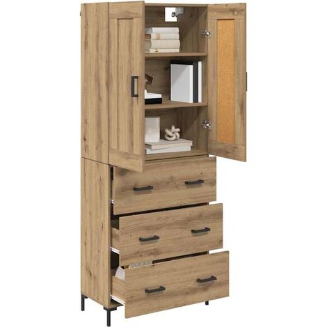 Ensemble de 2 Armoires Hautes en Chêne Massif Artisanal, Meuble de Rangement Vertical 69,5 x 34 x 180 cm pour Salon et Entrée (1/5)