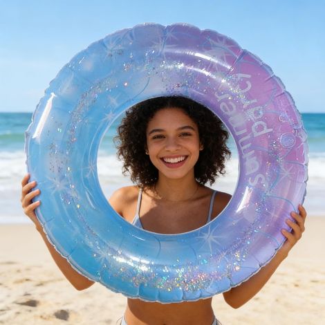 Adult Swimming Ring, Inflatable Glitter Swimming Rings, Adult Swim Ring with Handles Water Toy for Beach Holiday and Summer Pool Party (1/5)