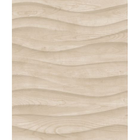 Papier peint effet bois sculpté vagues beige clair (1/2)