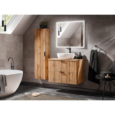 Ensemble complet de salle de bain meuble vasque à poser 80 cm + 2 éléments - Georgia Oak - Livraison gratuite