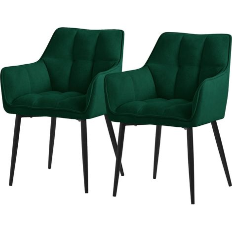 ML-Design Set 2 Sedie per Sala da Pranzo 63x57x90 cm Imbottitura in Spugna Verde Scuro con Schienale e Braccioli Telaio in Metallo Poltroncina Confortevole Ergonomica per Cucina Salotto o Soggiorno (1/5)