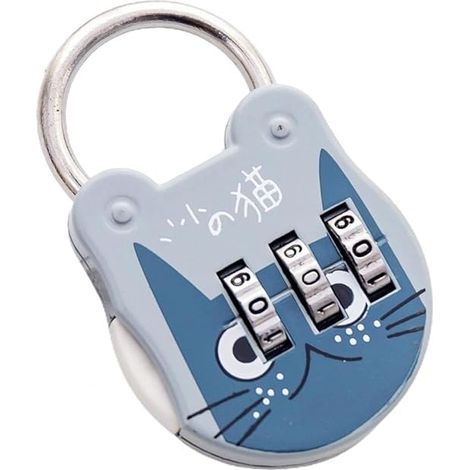 Cadenas de valise (bleu), cadenas à combinaison portable, cadenas à combinaison pour valise en forme de chat facile à utiliser (1/2)
