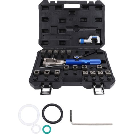 Hydraulisches Bördelwerkzeug-Set, 45°-Einfach- und Doppelbördelung für Kraftstoffleitungen und Brems-/Getriebekühlung, inklusive Zylinder und Rohrschneider.