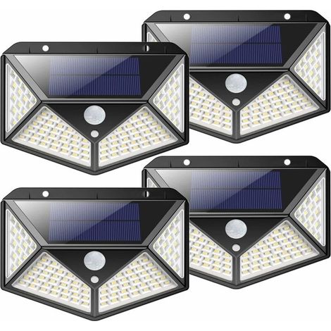 Lampe solaire d'extérieur 100 LED 2200mA Capteur de mouvement d'éclairage solaire extérieur, puissant projecteur solaire sans fil, lumière solaire avec 3 modes d'éclairage pour jardin, cour - paquet d (1/5)
