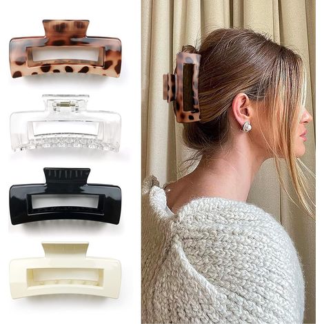 Lot de 4 Pinces à cheveux, Plastique rectangulaire, Antidérapantes, Cheveux épais, Usage quotidien (1/5)