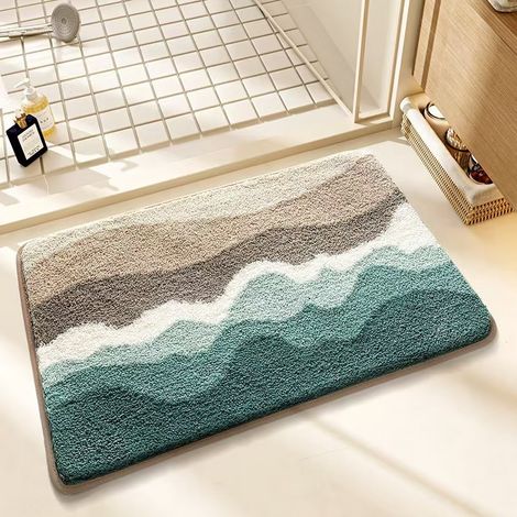 Tapis de bain antidérapant et absorbant – Tapis d’entrée lavable en fausse fourrure polaire, idéal pour salle de bain, WC ou entrée (60 x 90 cm, motif été tropical, 1 pièce)-lsw