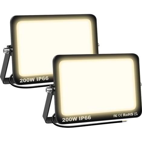 2 Pcs Projecteur LED Extérieur 200W 20000LM 3000K Blanc Chaud Spot LED Eclairage IP66 Étanche Projecteur Extérieur Eclairage de Sécurité Floodlight pour Jardin, Patio, Garage, Entrée