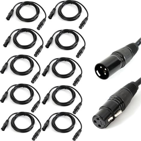10Pack Dmx Kabel 2m 3 Stifte, XLR Kabel Set 3 Poliges Dmx Signalverbindungskabel Dmx Light Cable, Dmx Signalanschluss Kabel Kanone für Dmx-Lichtsteuerung Moving Head Bühnenscheinwerfer, Schwarz