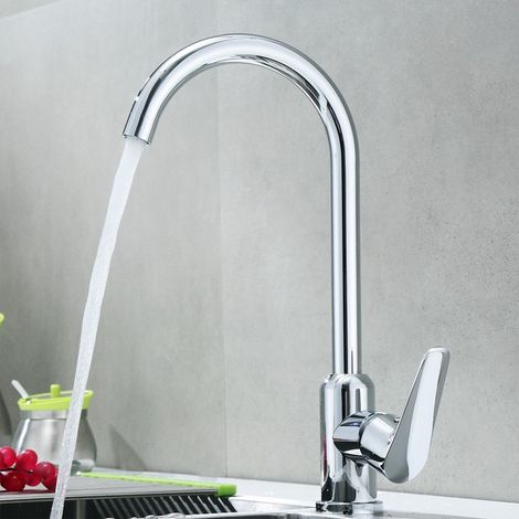 Robinet de cuisine en acier inoxydable, anti-éclaboussures, compatible avec les éviers, lavabos et lave-mains à eau chaude et froide. Robinet pivotant électroplaqué de haute qualité.