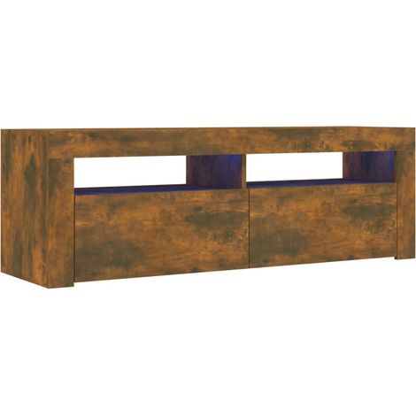 Mueble TV multimedia estantería para televisión buffet para televisión comedor salón dormitorio con luces LED roble ahumado 120 x 35 x 40 cm marrón 020026715 (1/5)