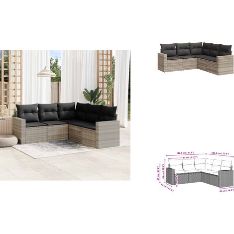 5-tlg. Garten-Sofagarnitur mit Kissen Hellgrau Poly Rattan - Gartenmöbel - Outdoor Möbel - Rattan Sofa - Lounge Set - Esstischgarnitur (1/3)