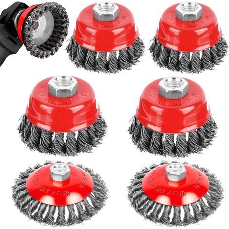 Lot de 6 brosses métalliques M14 pour perceuse, ponçage, élimination rouille et retrait peinture (1/5)