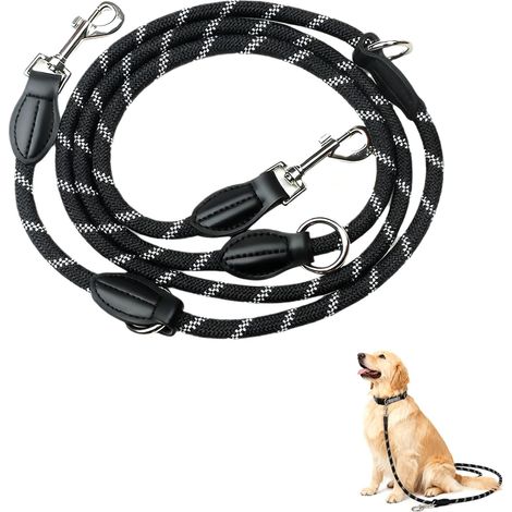 Verstellbare 2 m Hundeleine – Robuste und reflektierende Hundeleine mit Metallhaken und Griff aus PU-Leder – Multifunktionale 3-Punkt-Hundeleine, ideal zum Spazierengehen (1/5)