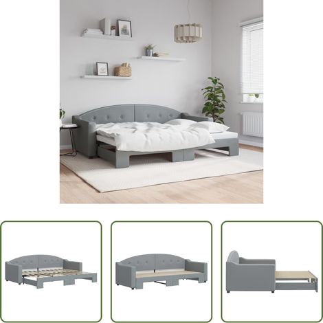 Schlafsofa - Tagesbett Ausziehbar Hellgrau 80x200 cm Stoff (1/5)