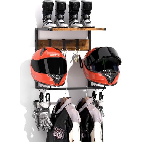 Support casque moto, porte casque avec supports pour chapeaux, support pour repose à fixer au mur, support mural casque equipement moto (1/3)