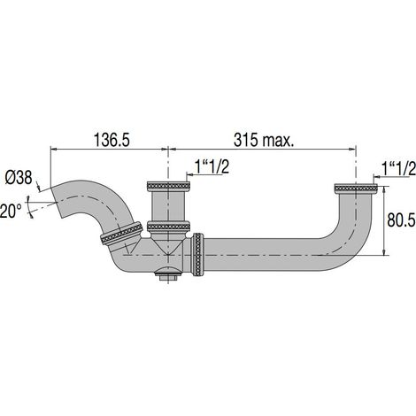 Tubulure pour évier 2 cuves, entraxe réglable, diamètre 38 mm à souder, laiton