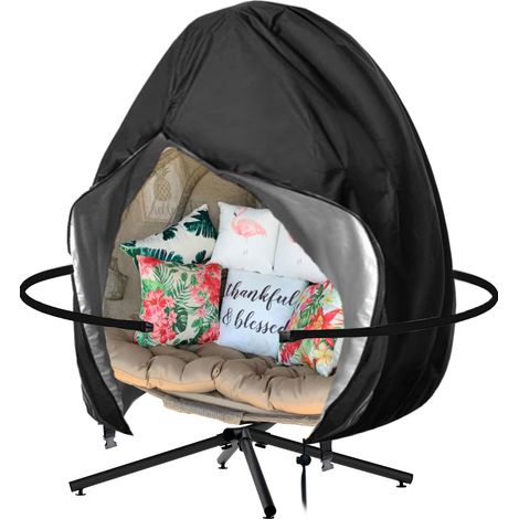 ZHIJIA PREMIUM Housse imperméable fauteuil œuf 190x115cm avec zip et boucles (Noir Argent) (1/5)