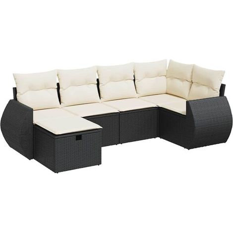 Ensemble de Meubles de Jardin en Rotin 6 Pièces avec Coussins Noirs (1/5)