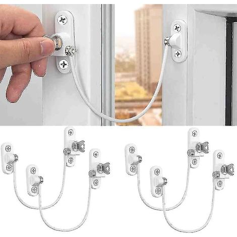 Lot de 4 limiteurs de vitesse pour fenêtres et portes, verrous de sécurité enfant à câble avec clés, blancs (1/5)