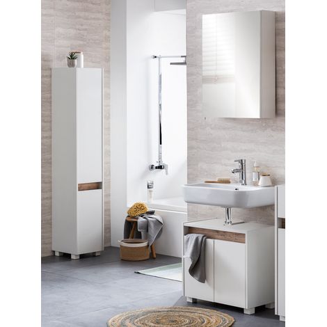 Badezimmer Set CORATO-80 in weiß mit Absetzungen in Wildeiche Nb. (1/5)