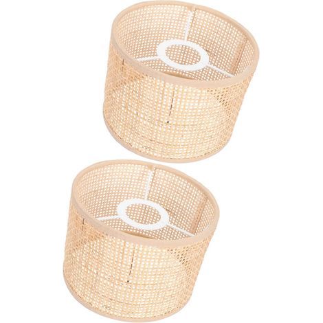 2 Pièces Éclairage Abat jour Tissé en Osier et Bambou Cloche Décoratif en Rotin avec Couvercle de 16 virgule 00 x 16 6 virgule 29 x 6 virgule 29 x 4 (1/4)