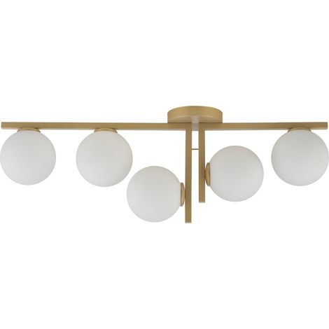Plafonnier doré Andy 5 globes verre blanc G9 Sigma (1/2)