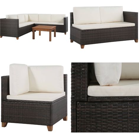 4-tlg. Garten-Lounge-Set mit Kissen Poly-Rattan Braun - Gartensofas - Lounge-Set - Outdoor Möbel - Rattan Gartenmöbel - Balkonmöbel - Home & Living