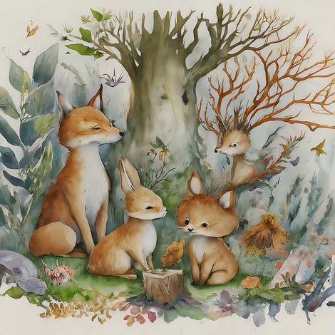 Papier peint panoramique Enfants - Animaux de la Forêt - 320 cm x 320 cm (1/2)