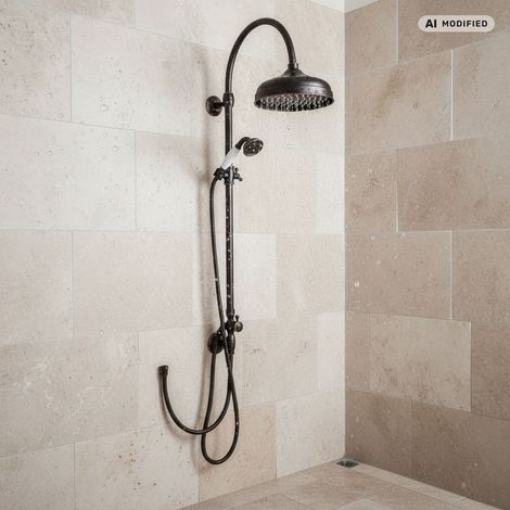 Système de douche PaulGurkes Retro Noir Nostalgie Ensemble de douche mural 25cm Douche pluie (1/5)