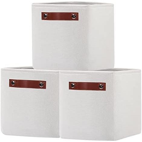 Set of 3 Fabric Storage Box, 30×30×30cm Foldable Storage Basket with Handles, for Clothes, Toys, Shelves, Cabinets, White (1/5)