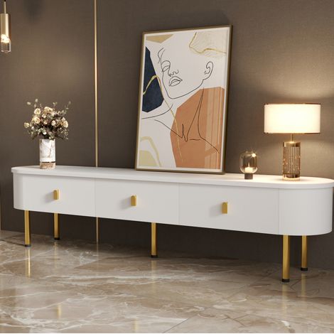 Mobile TV 174 cm a 3 cassetti, bianco e oro DESVIAE (1/5)