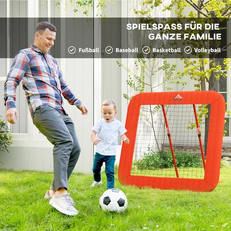 Filet de football rebond réglable pliable, cadre métallique, filet PE résistant intempéries, piquets fournis, rouge.