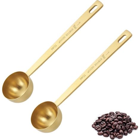 Cuchara medidora graduada de acero inoxidable, para cápsulas de café, 15 ml, color dorado, paquete de 2