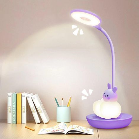 Lampe de Bureau pour Fille, Lampe de Lecture LED 3 Modes avec 5 Luminosité, Liseuse Lampe de Chevet Kawaii, Portable Lampe à toucher press Violet Lapin Pour Enfant Lire, étudier (1/5)