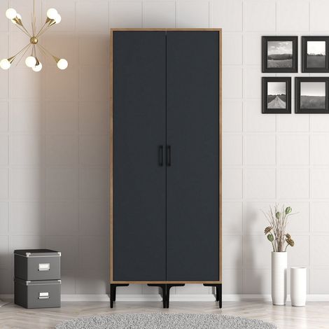 Kleiderschrank Kumsal SS Walnuss Anthrazit Melamin 80x47,5x201,4 (1/5)