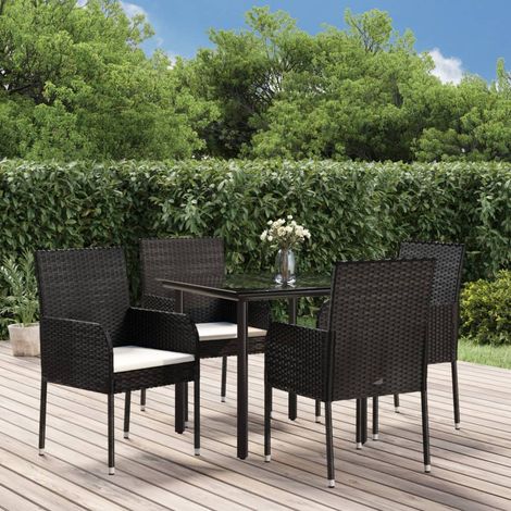 Ensemble Table et Chaise de Jardin et coussins 5 pcs - Meuble de jardin Noir Résine tressée BV707764 - BonneVie (1/5)