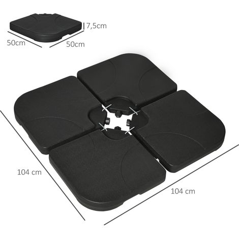 Pied de parasol déporté, lot de 4, lestable avec 60 litres d'eau ou 78 kg de sable, coloris noir pour une stabilité optimale. (1/5)