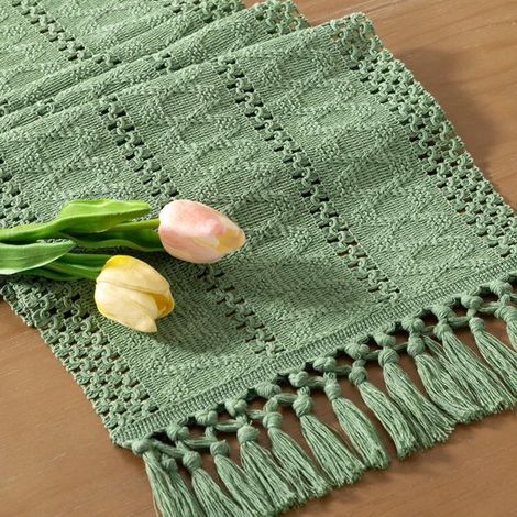 Camino de mesa bohemio para Pascua, primavera, estilo granja, yute, bambú, rústico, comedor, centro de mesa, bufanda, verde oscuro, 30160cm (1/5)