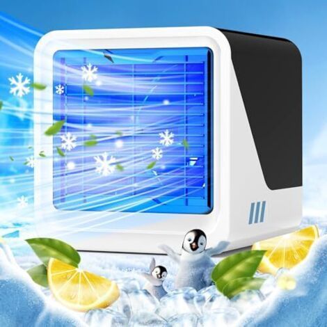 Tragbare Klimaanlage, 3-in-1-USB-Ventilator mit Wasserkühlung, 500-ml-Wassertank, 3 Geschwindigkeitsstufen, 7-farbige Beleuchtung, tragbarer Luftkühler für Räume (1/5)