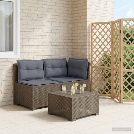 Canapé de Jardin 2 Places Modulaire en Polypropylène Aspect Rotin avec Coussins Gris Clair - PANGIVO (1/5)
